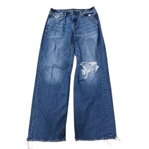 American Eagle Mid Rise Distressed Wide Leg Jeans Size 6 Long